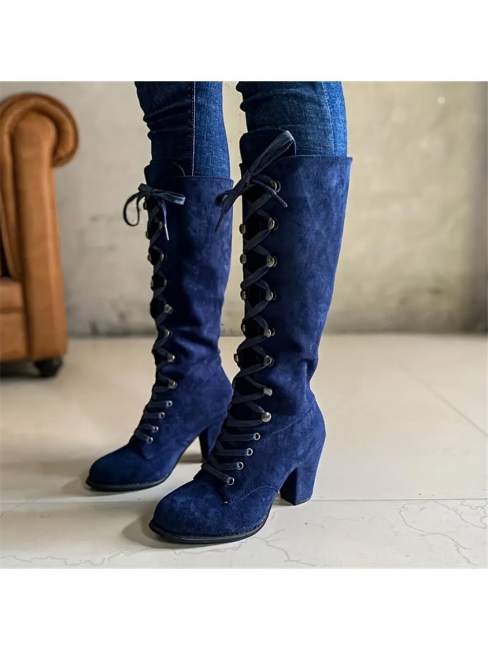 NWT Women's Heeled Knee High Boots - Blue